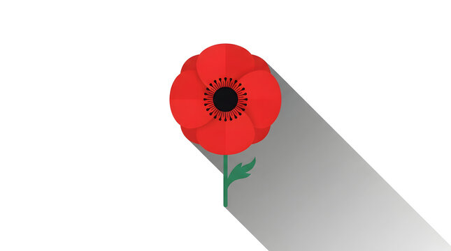 Red poppy flower icon with long shadow isolated on a white background
