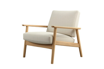 Obraz premium Beige cushioned armchair with wooden frame