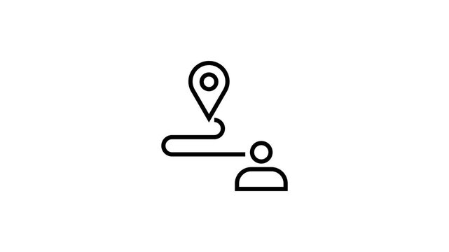 Animated person and map location icon with path, navigation route motion graphics animation footage