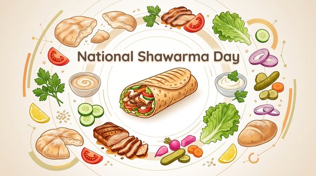 National Shawarma Day Modern Food Illustration with Shawarma and Fresh Ingredients