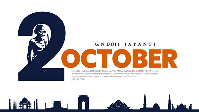 2nd October Gandhi Jayanti: Celebrating Bapu's Legacy with Modern Typography and Indian Skyline