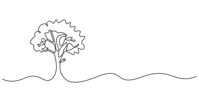 Tree sketch, one line drawing animation. Video clip with alpha channel, Animation of one line drawing tree silhouette. Continuous line self draw animated. Full length motion. Continuous video with one