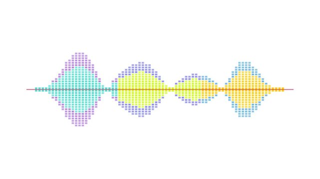 Multicolor Audio Waveform Frequency Visualization with Pastel Waves Isolated on White Background for Digital Media