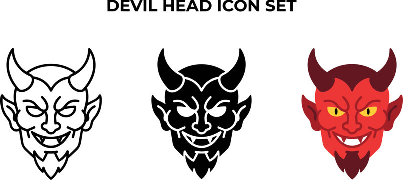 Devil head icon set, vector illustration