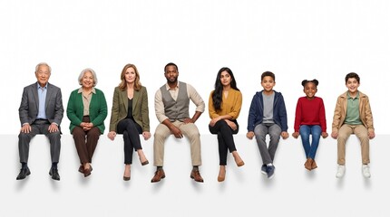 Fototapeta premium Diverse Age Lineup Seated on White Ledge