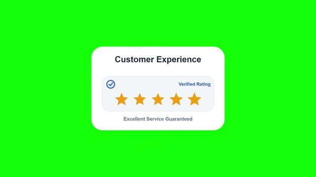 Five star customer experience rating card animation on chroma key green background
