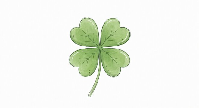 Watercolor illustration of a lucky four-leaf clover isolated on a white background.