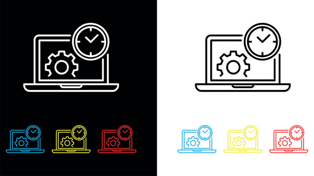 Laptop processing time icon in colorful linear style for setup and scheduling interface.