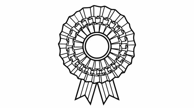 Award ribbon rosette designed as a black and white line art vector icon.