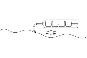Obraz premium Extension cord power strip continuous one line drawing electrical outlet connection minimalist vector illustration