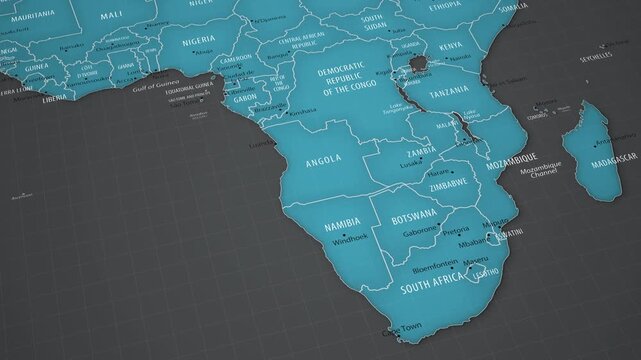 South Africa on the political map of Africa with smooth camera movement