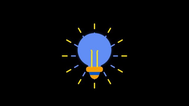 Bright blue light bulb icon representing a new idea or concept, symbolizing innovation and creativity on a black background