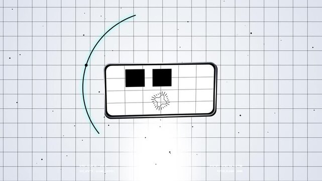 Abstract smartphone animation showing orientation sensor data on technical grid background with rotating motion.