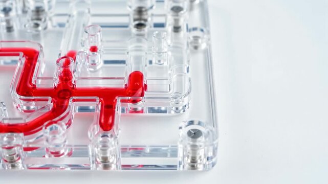 Detailed Close-Up of a Transparent Microfluidic Chip Resting on a Pristine Surface