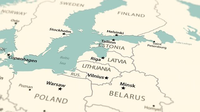 Baltic States. Political map of Northern Europe with a smooth zoom out.