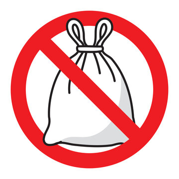No plastic bag prohibition icon. Plastic bag ban symbol. Pollution and recycling concept. Bag inside a stop sign. Vector design. 