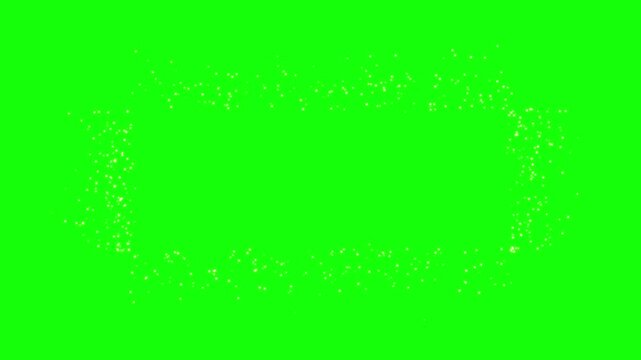 Glittering white particles forming a rectangular frame on a green screen background