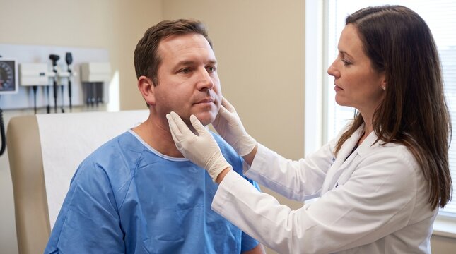 Patient With Enlarged Parotid Glands During Medical Examination