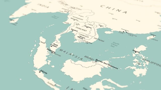 India. Political map of South and Southeast Asia with a smooth zoom toward the Indian subcontinent.