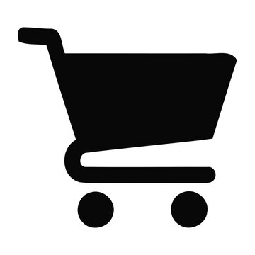 Simple black shopping cart icon representing online retail and e commerce store checkout functionality on white background