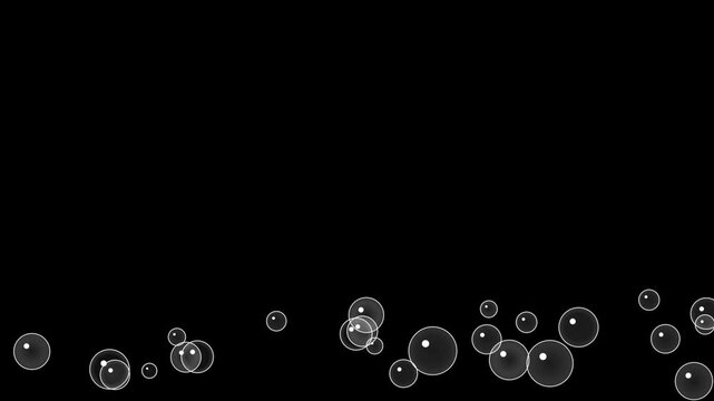 White transparent bubbles rising upward on a black background motion graphics