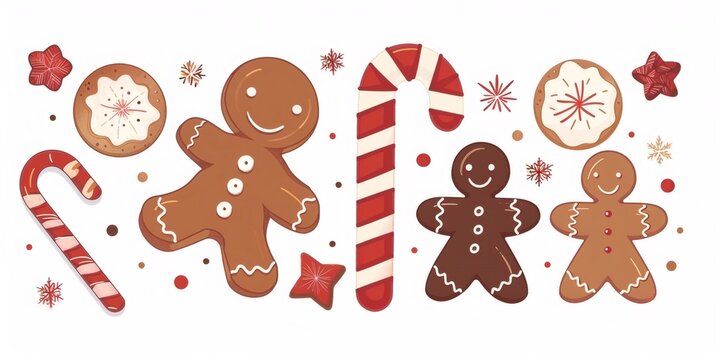 Gingerbread cookies and candy canes christmas pattern