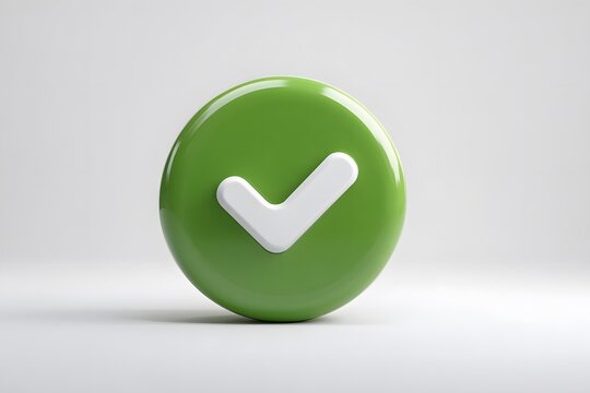 Round green button with white check mark symbol on plain background