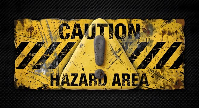 Grunge Caution Hazard Area Yellow and Black Striped Industrial Safety Sign