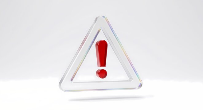 Minimalist Translucent Glass Triangular Caution Sign with Red Exclamation Mark