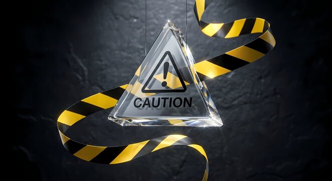 Glass Caution Triangle Wrapped in Yellow and Black Hazard Striped Tape