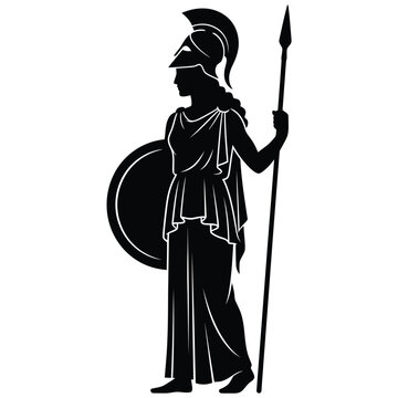 silhouette black and white a spear and round shield vector.