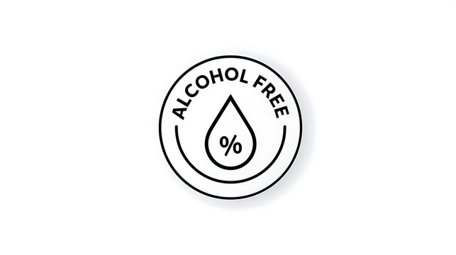 Alcohol free badge vector icon design with liquid drop symbol on clean white background for beverage label and health product packaging logo