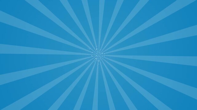 Blue sunburst comic background with rotating rays and sparkling center