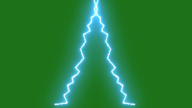 Electrical storm with bright blue lightning strikes, powerful electric discharges and flashing thunder effects, dramatic thunderbolt energy on green background, high quality 4k footage