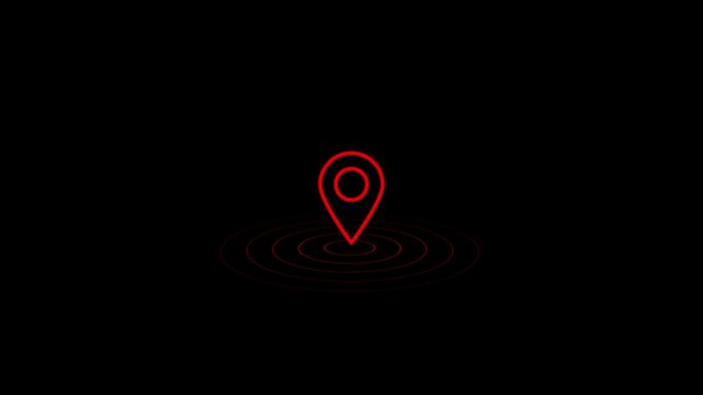 GPS location pointer animated with radio wave, location map pointer with pin icon and location animation 4k animation video on black backgroun