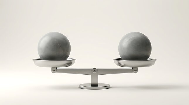 A balanced scale with two equal spheres representing the concept of eachforequal and fairness