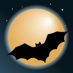 Obraz premium Spooky Halloween full moon background with flying bats illustration
