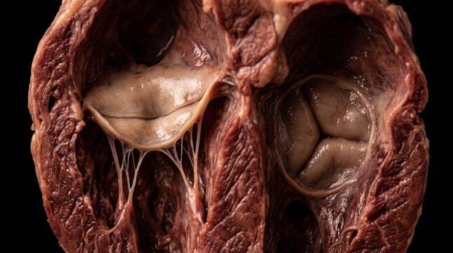 Cross section view of a human heart showing valves and muscle tissue