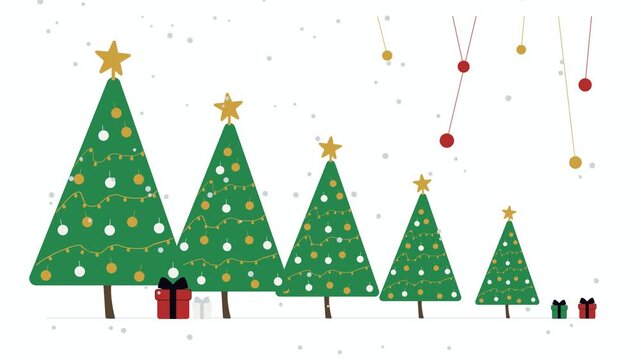 Christmas Grove Pine Forest, Winter Holiday Vector, Horizontal Pan Animation, Festive Green Landscape, Xmas Tree Line, Minimalist Motion Graphics, Winter Snow, Seasonal Banner