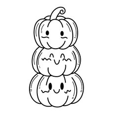 Obraz premium Stacked jack o lantern pumpkins line art vector illustration. Spooky halloween pumpkin tower clipart isolated.