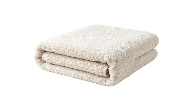Towel neatly folded on a pure transparent background showcasing soft fabric texture and minimalist household style.