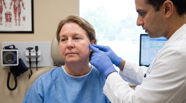 Doctor Assessing Parotid Swelling by Physical Examination