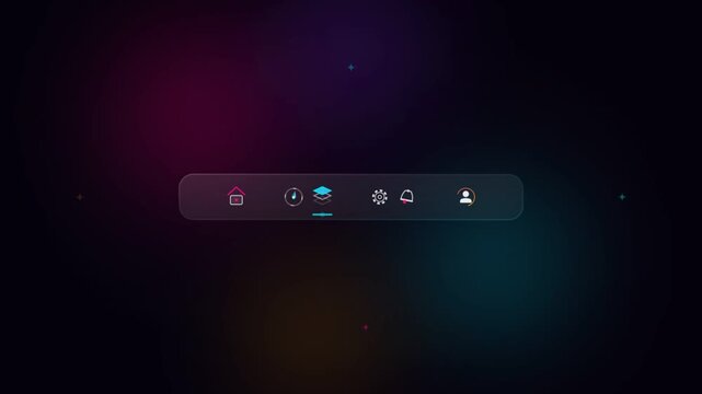 Modern glowing user interface navigation bar with icons on dark
