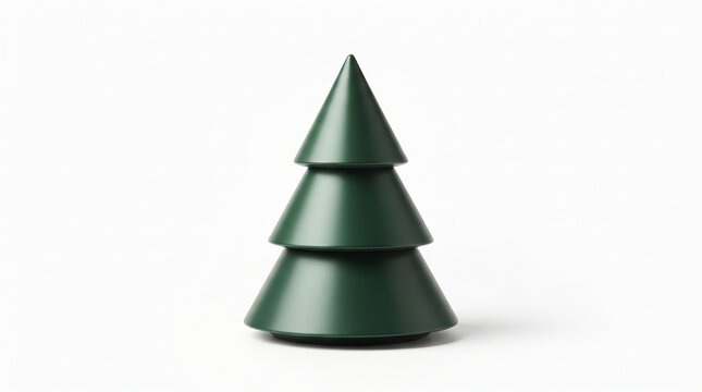 Minimal sculptural Christmas tree with smooth geometric tiers and a refined satin finish, designed for sophisticated holiday branding and seasonal compositions. Isolated on White background.