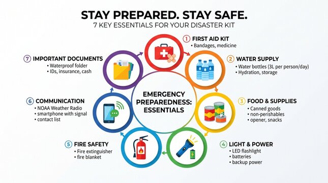Disaster kit essentials infographic for emergency prep