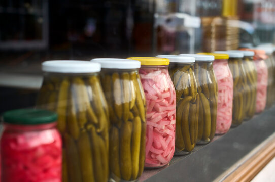 Lebanese Pickles in Jars on Display at a Market
