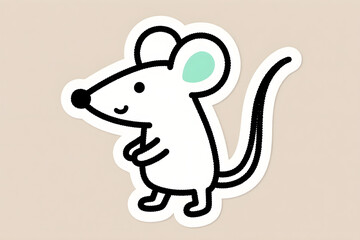 Fototapeta premium A simple white mouse character holding its long tail strict side