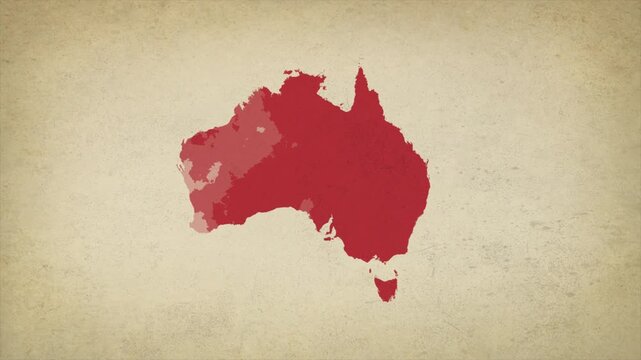 Animated Appearing AUSTRALIA Map Isolated on Vintage Background