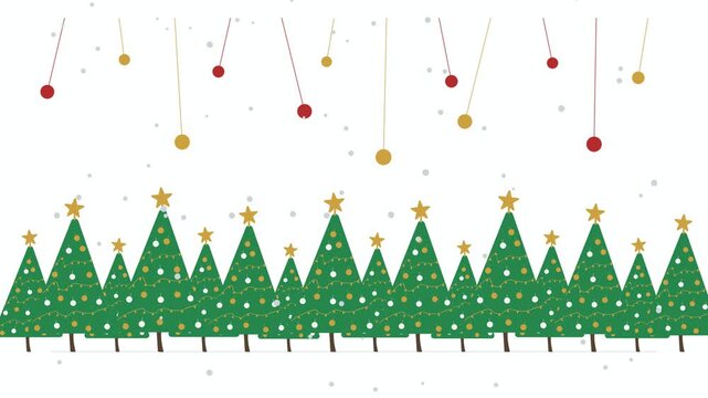 Christmas Thicket Winter Forest Background, Stylized Pine Branch, Holiday Greenery, Gold Red Accent, Horizontal Vector Animation, Festive Wood Loop, Misty Tree Graphic, Seasonal Greeting Design
