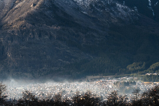 Winter Air Pollution Over Mountain Town